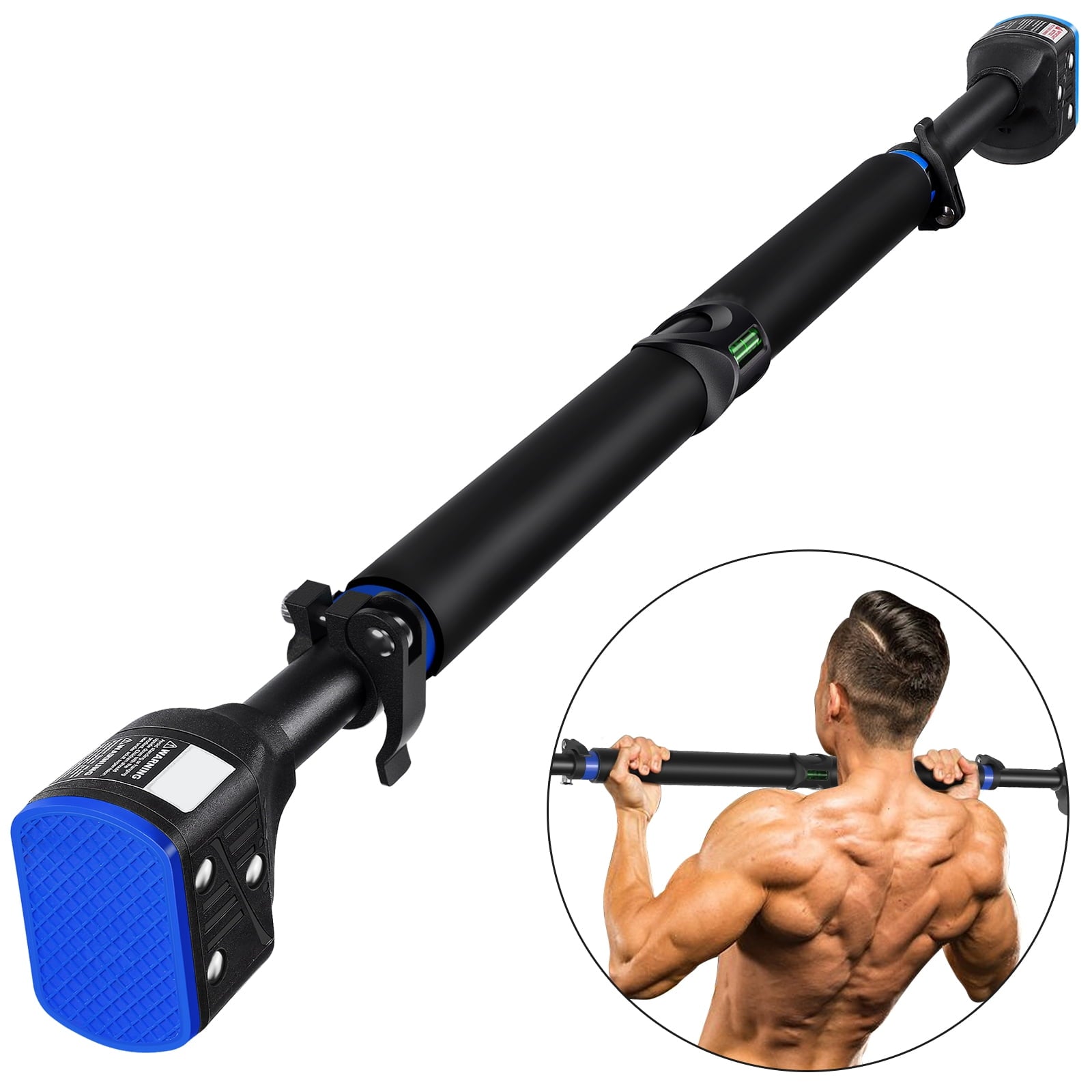 NUOLUX Pull-up Bar Upper Body Workout Bar Chin-up Bar with No Screws for Doorway Gym Home Training Exercise 330lbs Max Load (Balck, Blue)