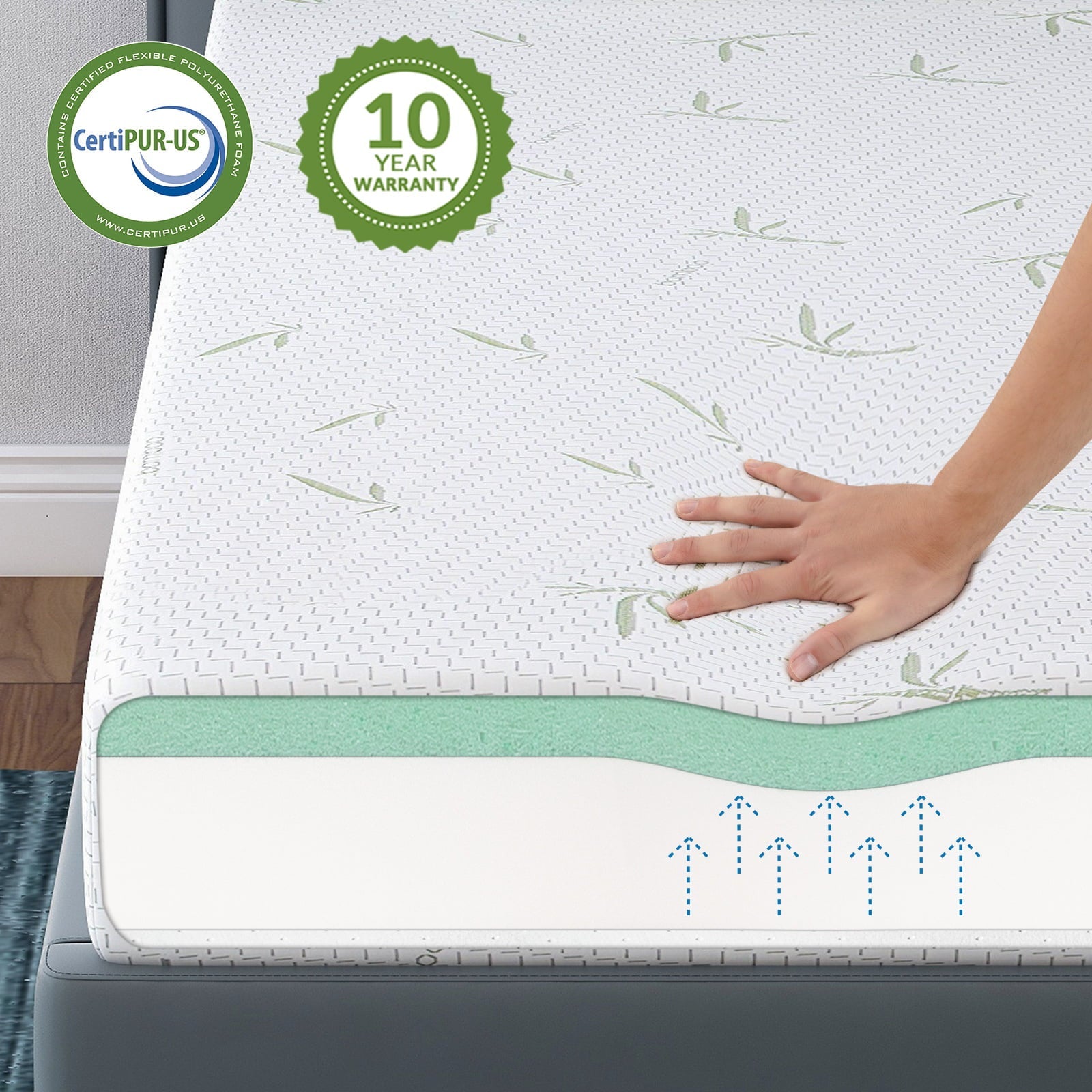 Mattress, 6 inch Memory Foam Mattress Bed in a Box, with Green Tea Cooling Gel, Made in USA