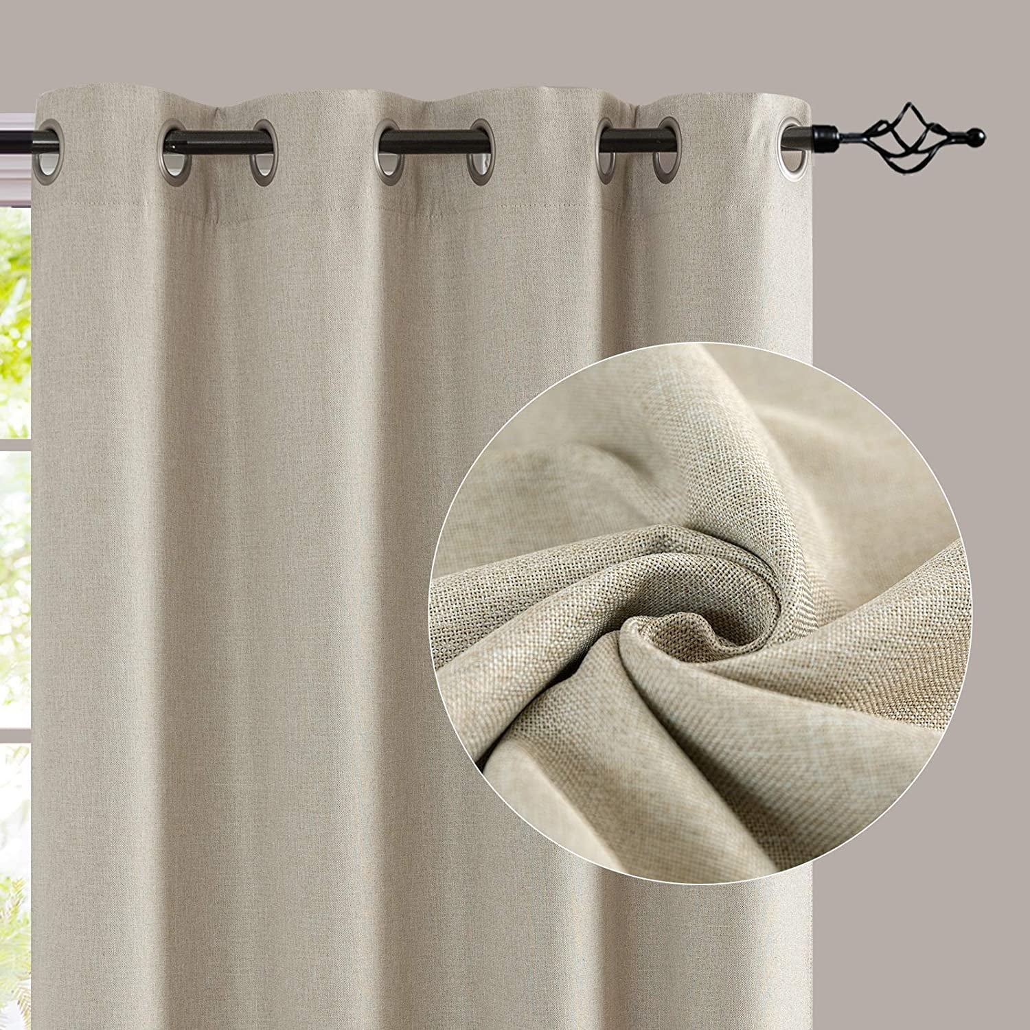 Curtainking Room Darkening Curtains 84 inches Greyish Beige Faux Linen Curtains Bedroom Living Room Window Curtain Set Thermal Insulated Drapes Grommet Top 2 Panels