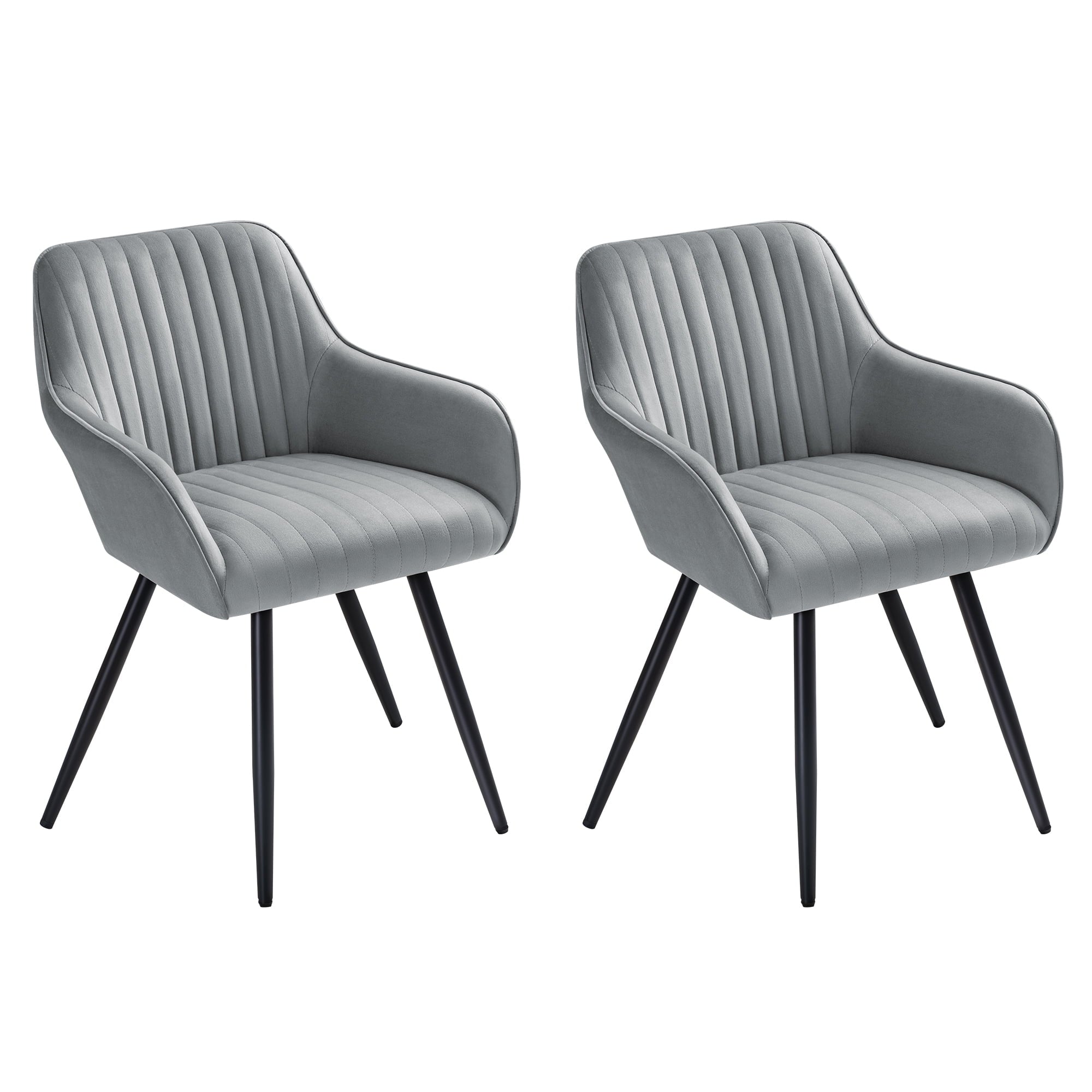 Devoko Set of 2 Accent Chair, Velvet Tufted Solid Back Arm Chair with Arms Upholstered Tall Back Desk Chair, Accent Chair for Living Room Home Kitchen, Gray