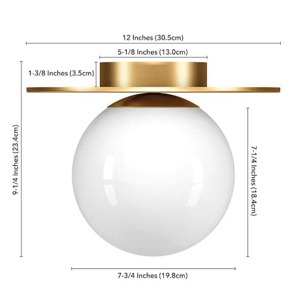 Amma 12 in. 1-Light Brushed Brass and White Flush Mount with Glass Shade