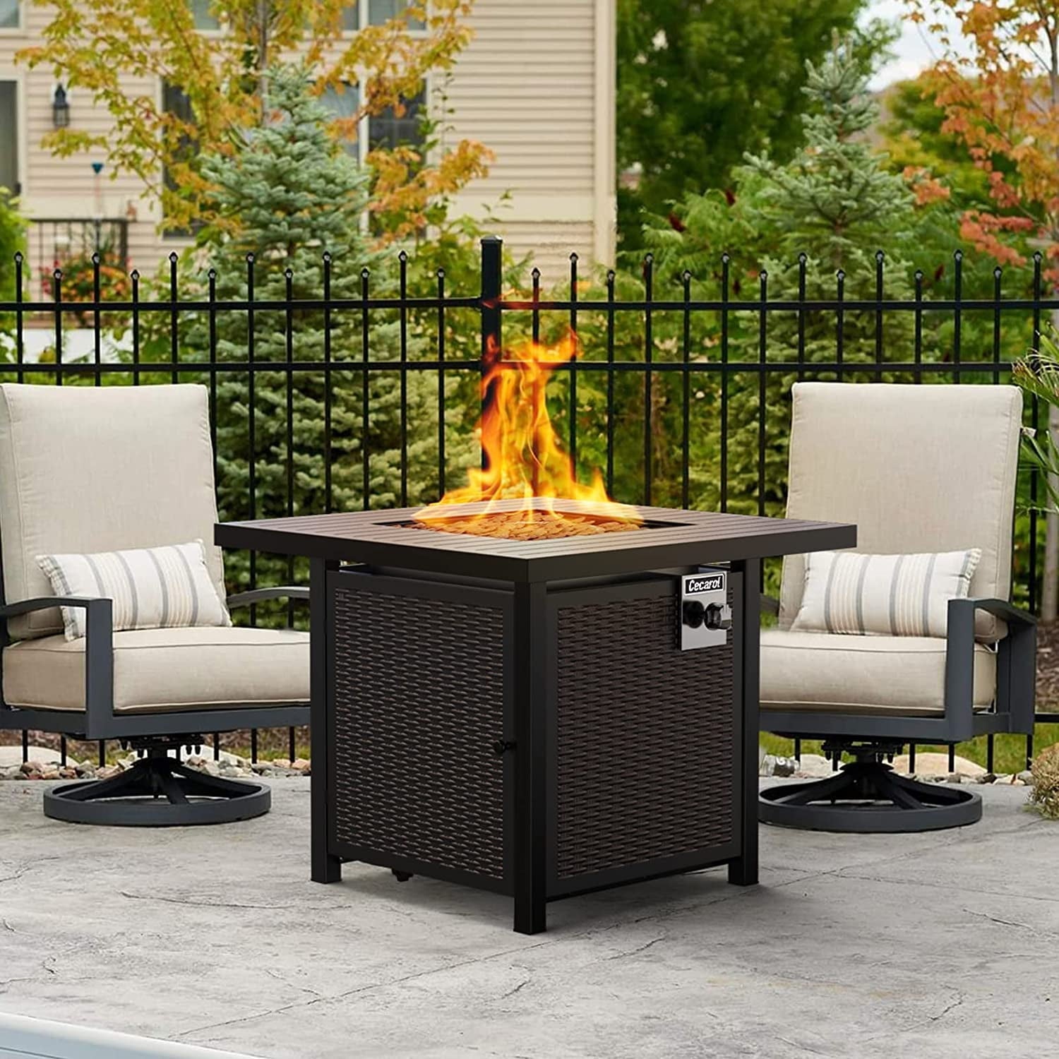CECAROL 32 inch Propane Fire Table with Lid, Auto-Ignition 50000 BTU with External Igniter