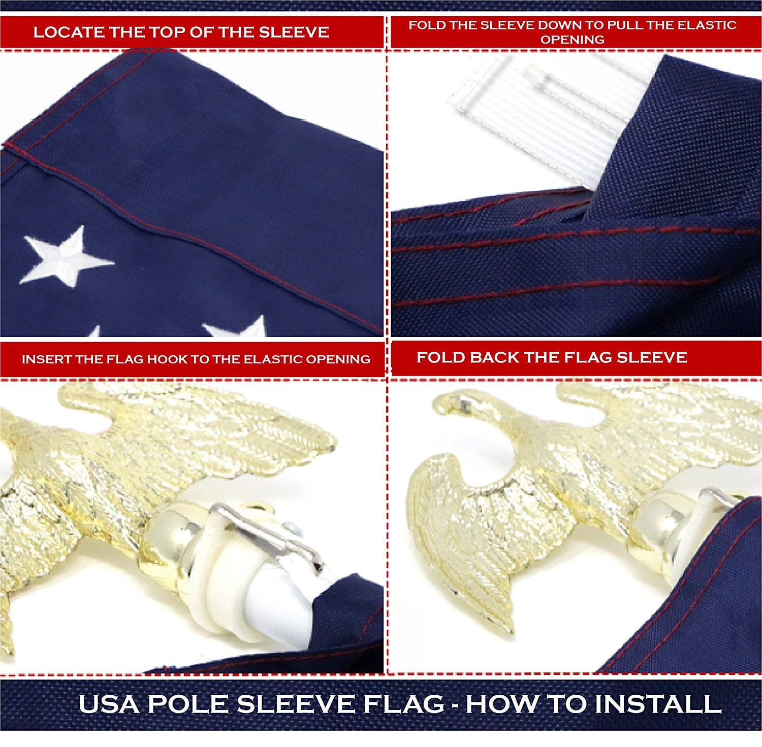 G128 - 2.5x4 feet American Flag | Embroidered 210D with POLE SLEEVE (No Pole) - Embroidered Stars, Sewn Stripes, Brass Grommets, Indoor/Outdoor, Vibrant Colors, Quality Polyester, US USA Flag