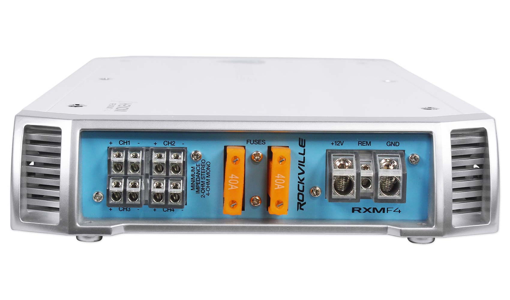 Rockville RXM-F4 Marine 4 Channel Amplifier 2400w Peak/600w RMS+PA Mic+Amp Kit