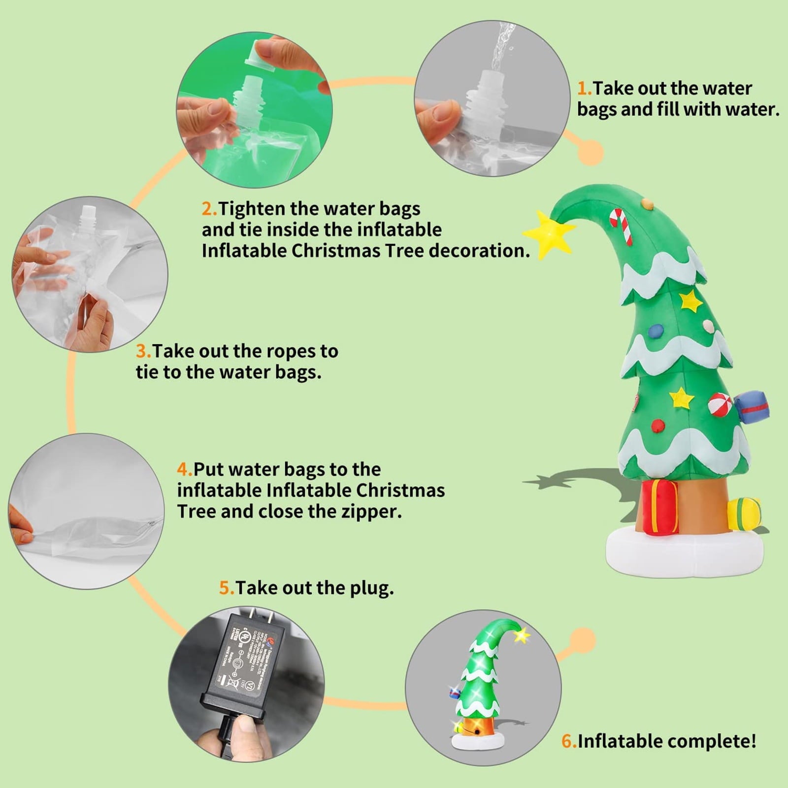 6ft Christmas Tree Inflatable Outdoor Decorations, Blow up Christmas Tree with LED Light for Xmas Holiday Party Garden Lawn Decor