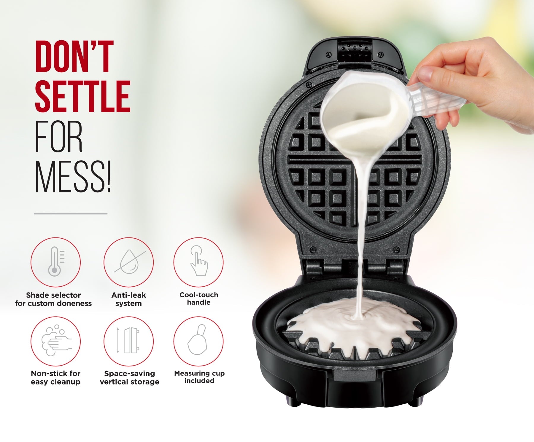 Chefman Anti-Overflow Belgian Waffle Maker, Shade Selector, Non-Stick, Black