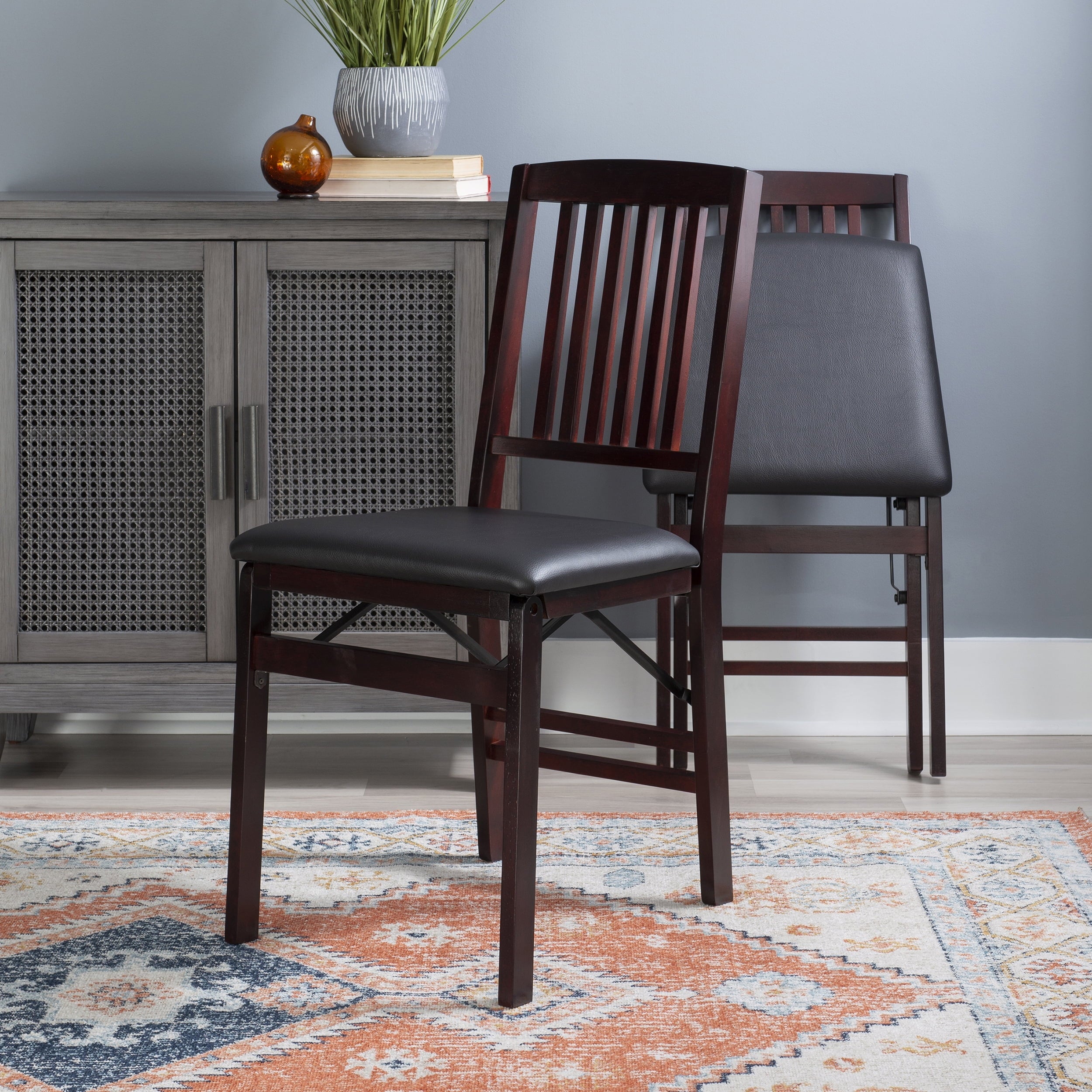Linon Lafitte Folding Dining Chair, Set of 2, Dark Brown Faux Leather