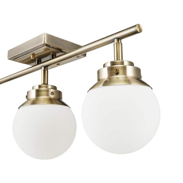 Mabel 2.03 ft. 3-Lights Antique Brass Fixed Track Lighting Kit with Frosted Glass Shades, Bulbs Included