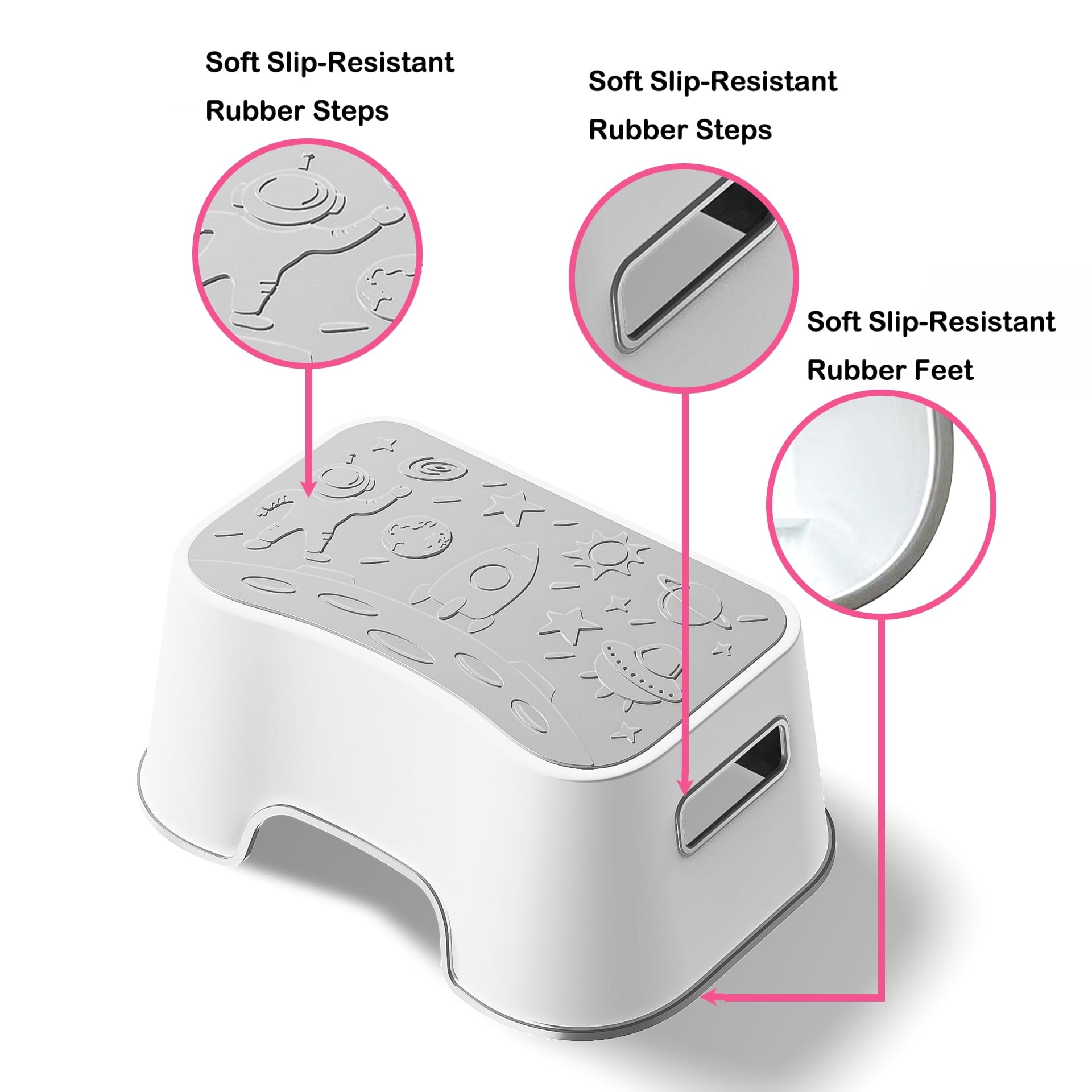 Uncle Wu Kids Step Stool - Potty Training Stool - Slip-Resistant Surface One Step Stool for Kids/Adult (Gray White)