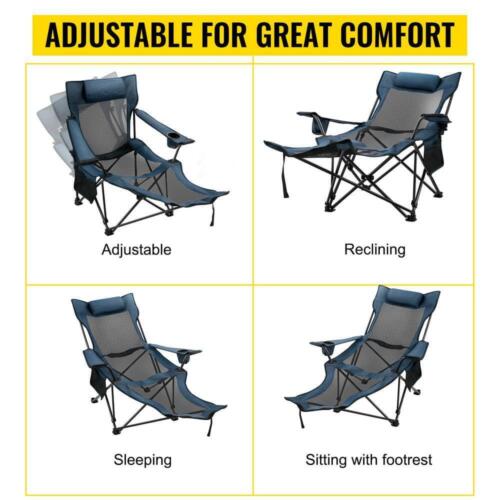 Folding Camp Chair Reclining Camp Chair with Height Adjustable Lounge Chair