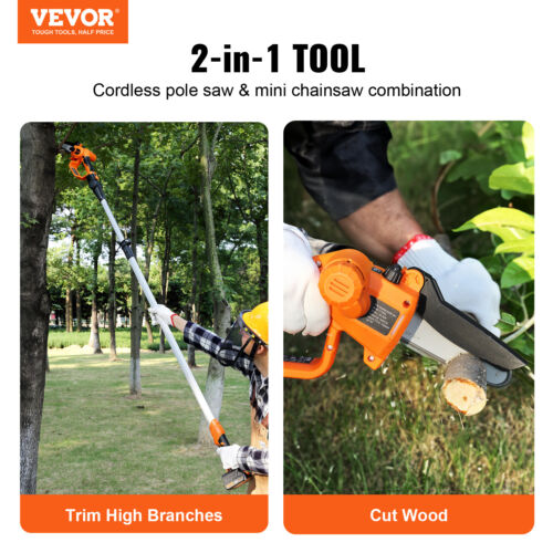 VEVOR 2-in-1 Cordless Pole Saw 20V 2Ah Battery 5" Pole Chainsaw 8 ft Height