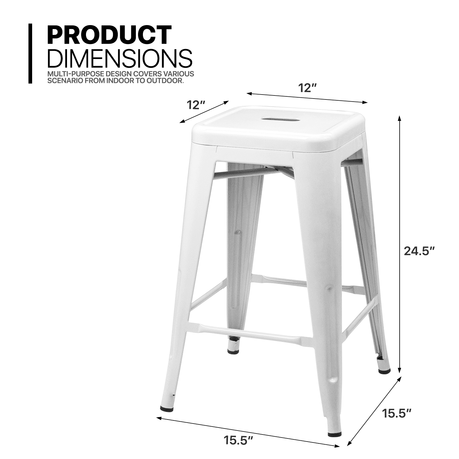 MoNiBloom Set of 4 Metal Bar Stools 24.5 Inch Stackable Counter Height Barstools Backless Rustic Kitchen Dining Chairs, White