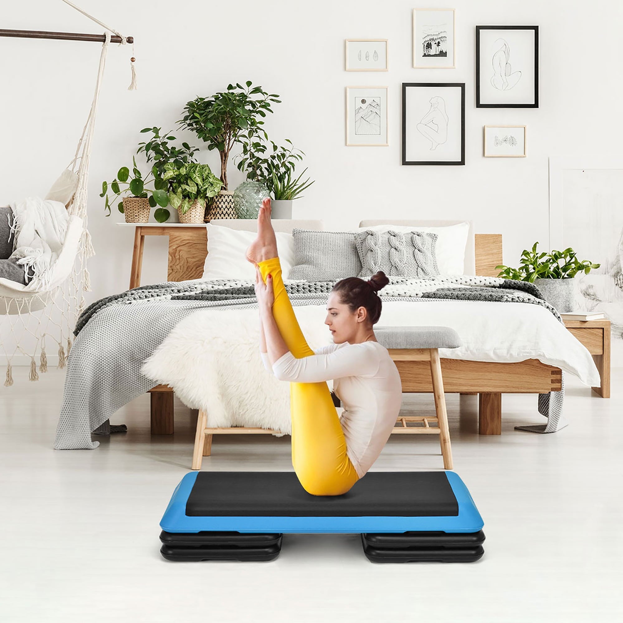 Costway Fitness Aerobic Step Cardio Adjust 4'' - 6'' - 8'' Exercise Stepper w/Risers Blue