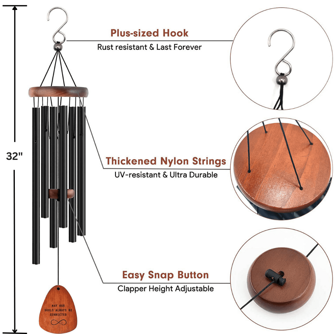 Infinite Love Wind Chimes Black Metal 32in Beautiful Deep Tones Home Garden Patio by Synergier