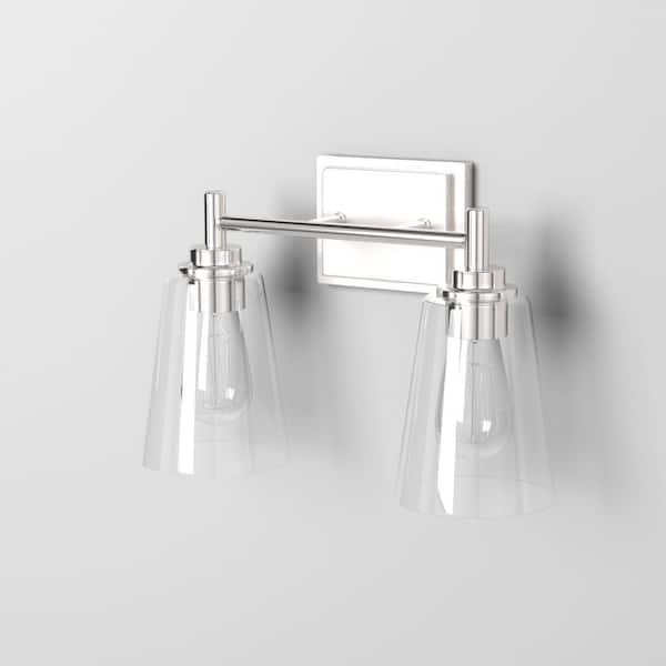 Wakefield 15 in. 2-Light Chrome Modern Vanity with Clear Glass Shades