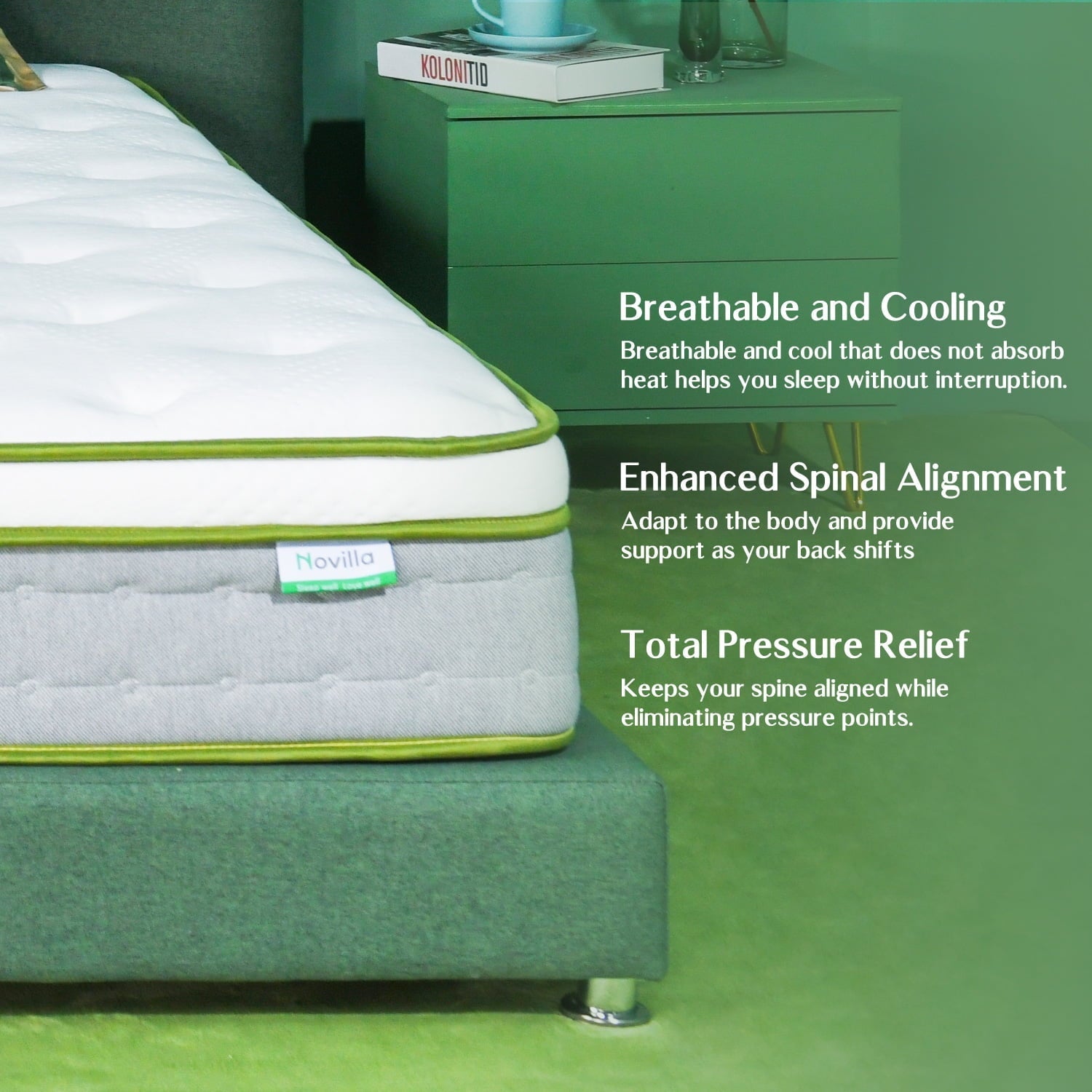 Serenity 10 inch Gel Memory Foam Innerspring Hybrid Mattress Cool Sleep, Queen Mattress