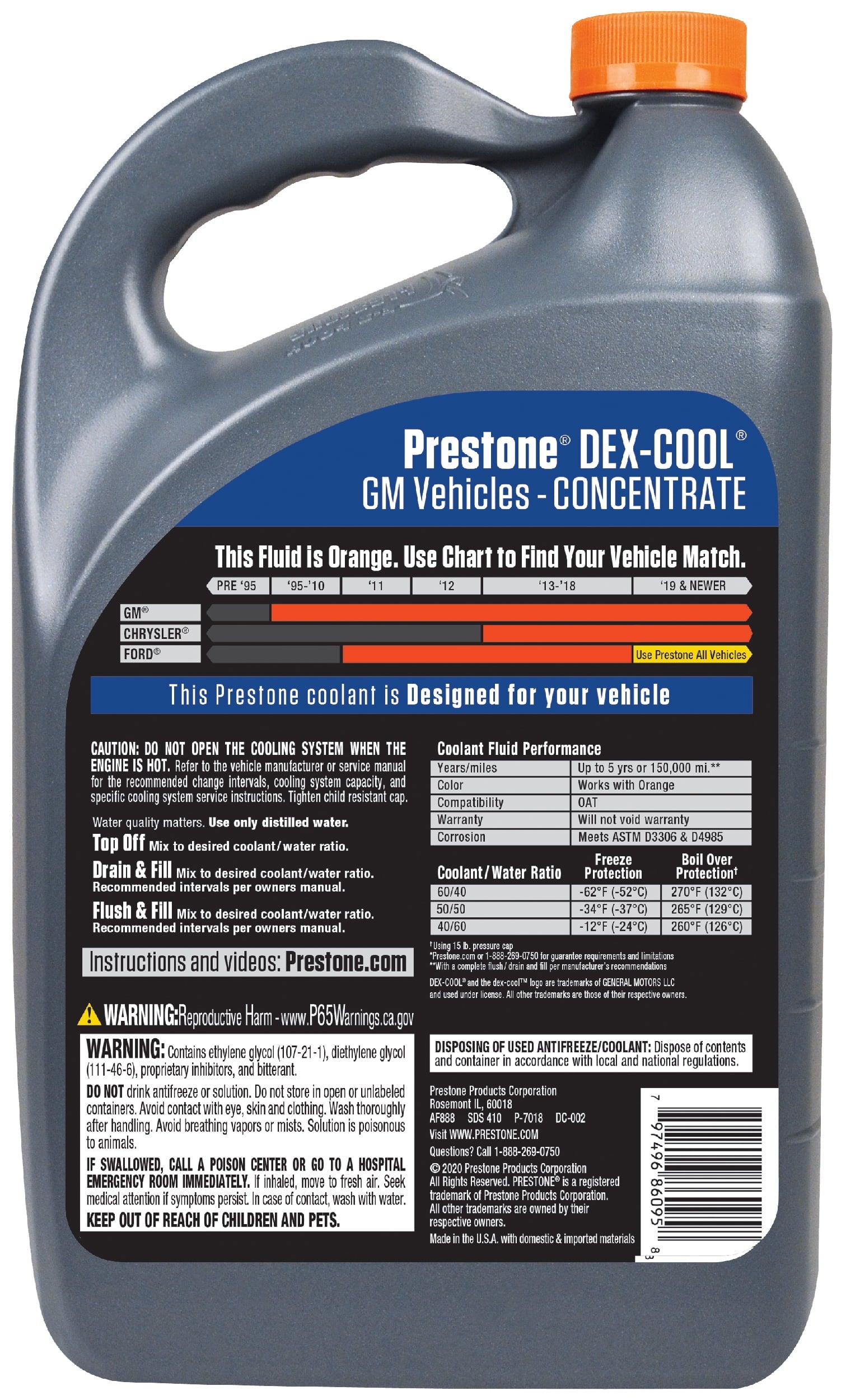 Prestone Dex-Cool Anitfreeze/Coolant Concentrate, 1gal