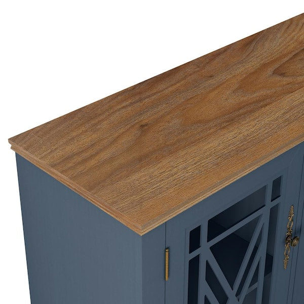 Vintage Navy MDF 63 in. Storage Buffet Sideboard with Floral Design Doors