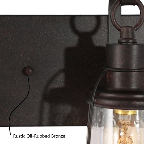 Farmhouse Rustic Oil-Rubbed Bronze Vanity Light, 22 in. 3-Light Cage Bathroom Wall Sconce with Seeded Glass Shades