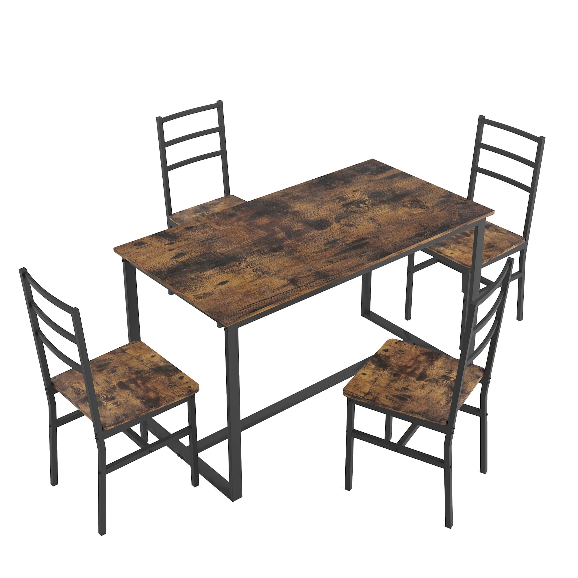 5-Piece Dining Room Table Set, Compact Wooden Kitchen Table and 4 Chairs with Metal Legs Dinette Sets, Industrial Style Kitchen Table and Chairs for Dining Room & Small Space