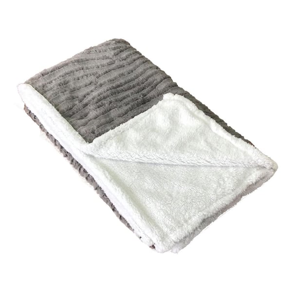 Genoa Wave Grey Faux Fur Sherpa Throw Blanket 50 x 60 inches