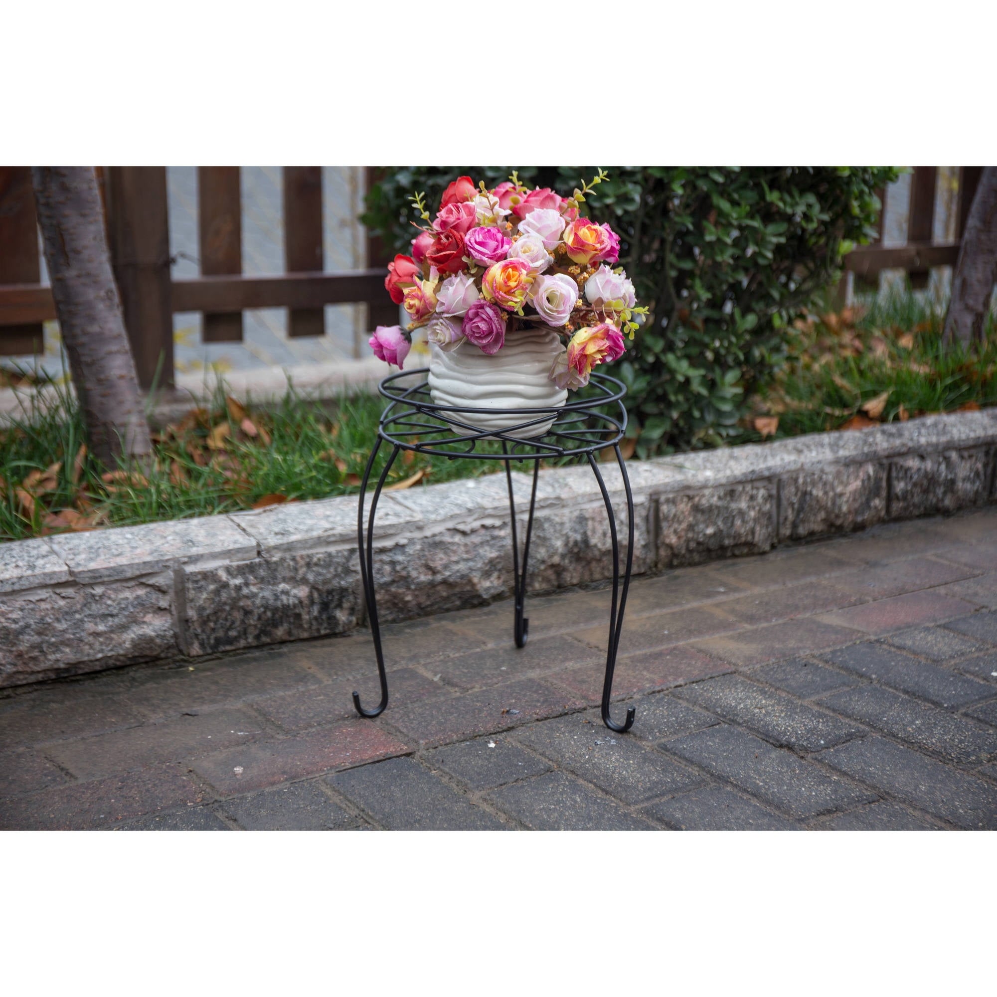 13IN Mainstays Round Matte Black Metal Plant Stand