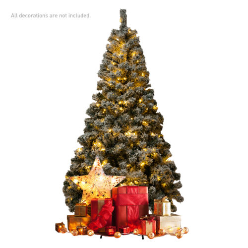 6ft Artificial Pre-lit Christmas Tree Led Snow White Flocked Hinged Bushy Tree