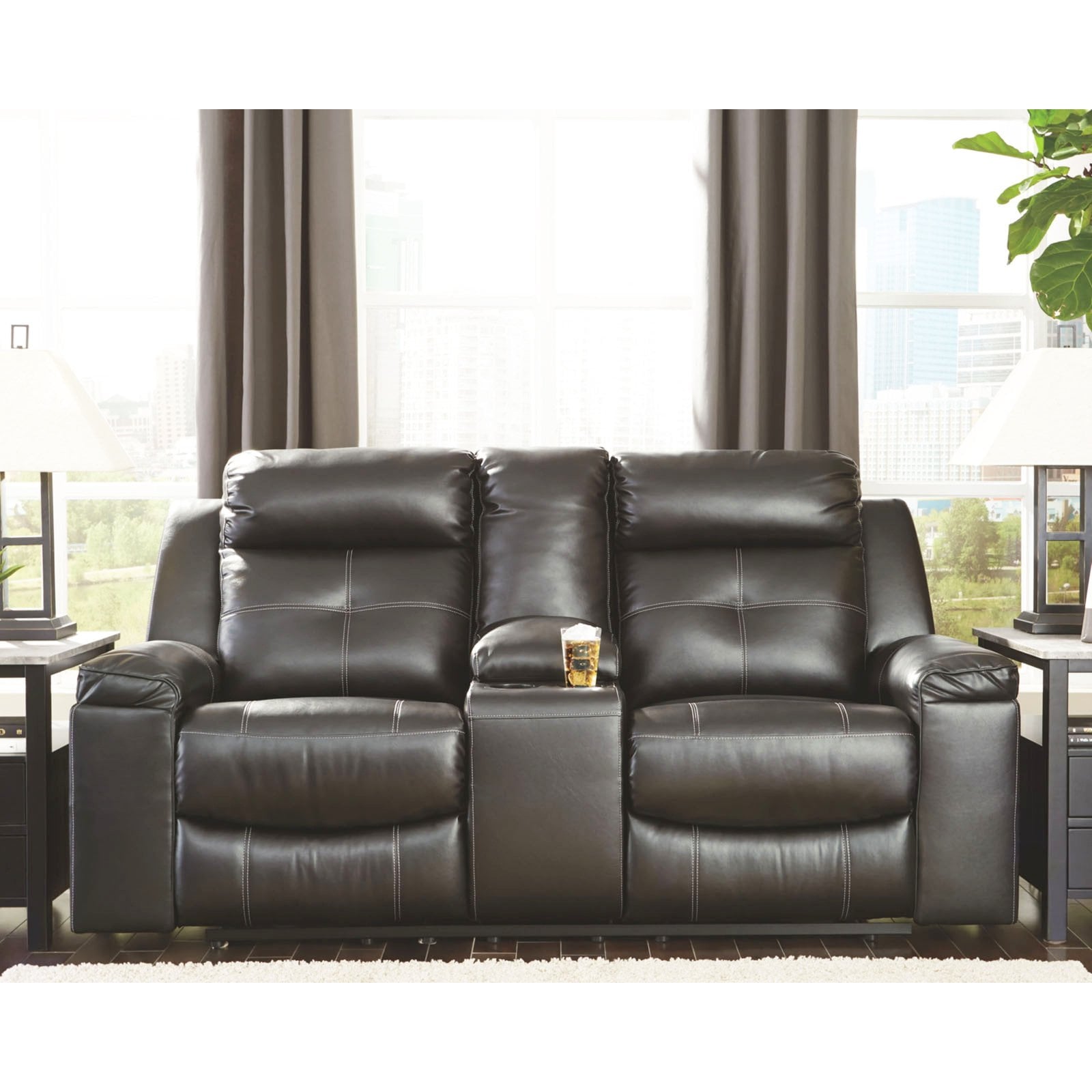 Signature Design by Ashley Kempten Double Reclining Loveseat with Console