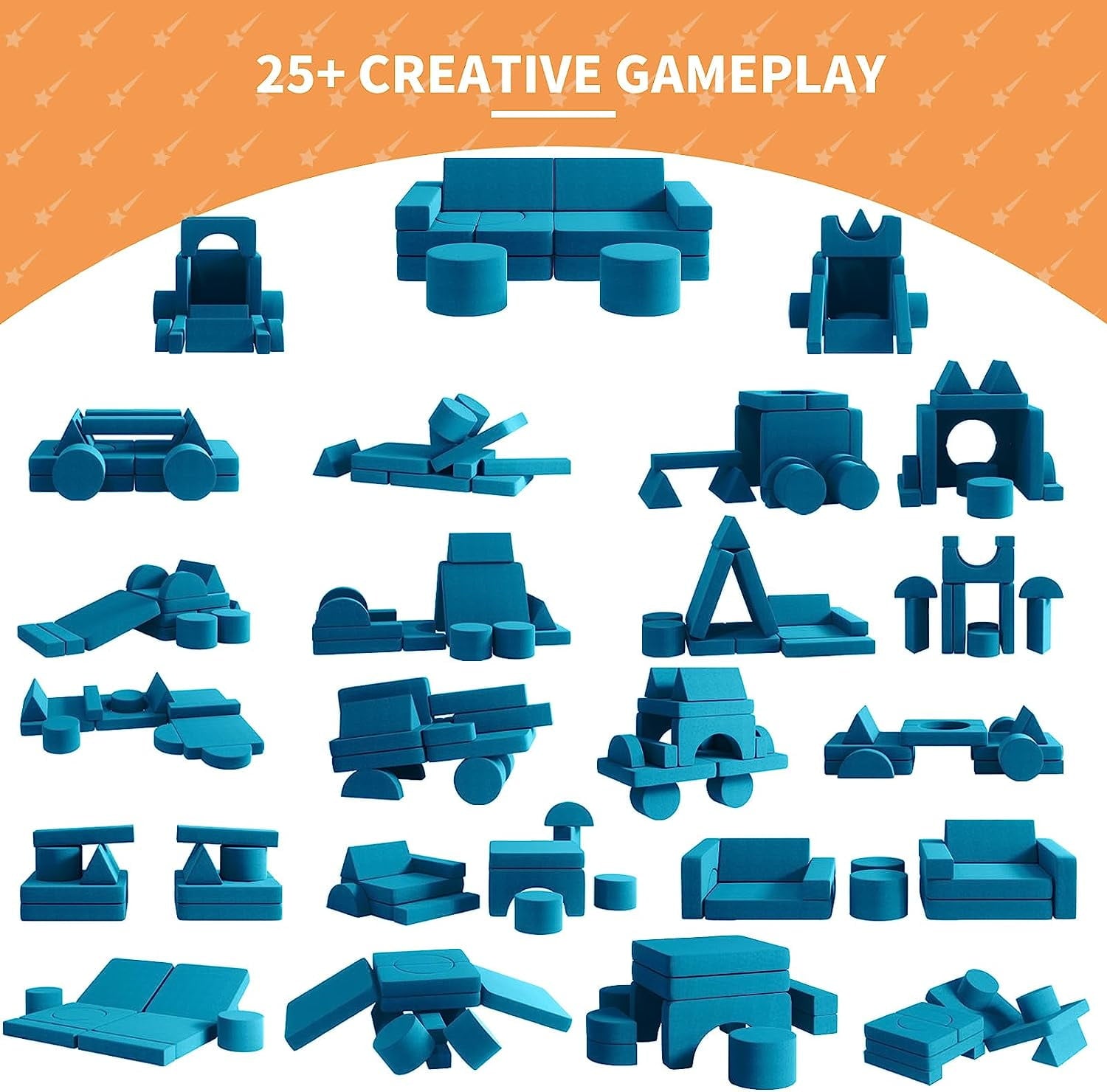 13Pcs Kids Couch, Wanan Toddler Couch Kids Sofa Couch, Kids Fold Out Couch for Playroom Bedroom, Modular Couch for Boys and Girls, Play Couch Sofa for Kids, Blue