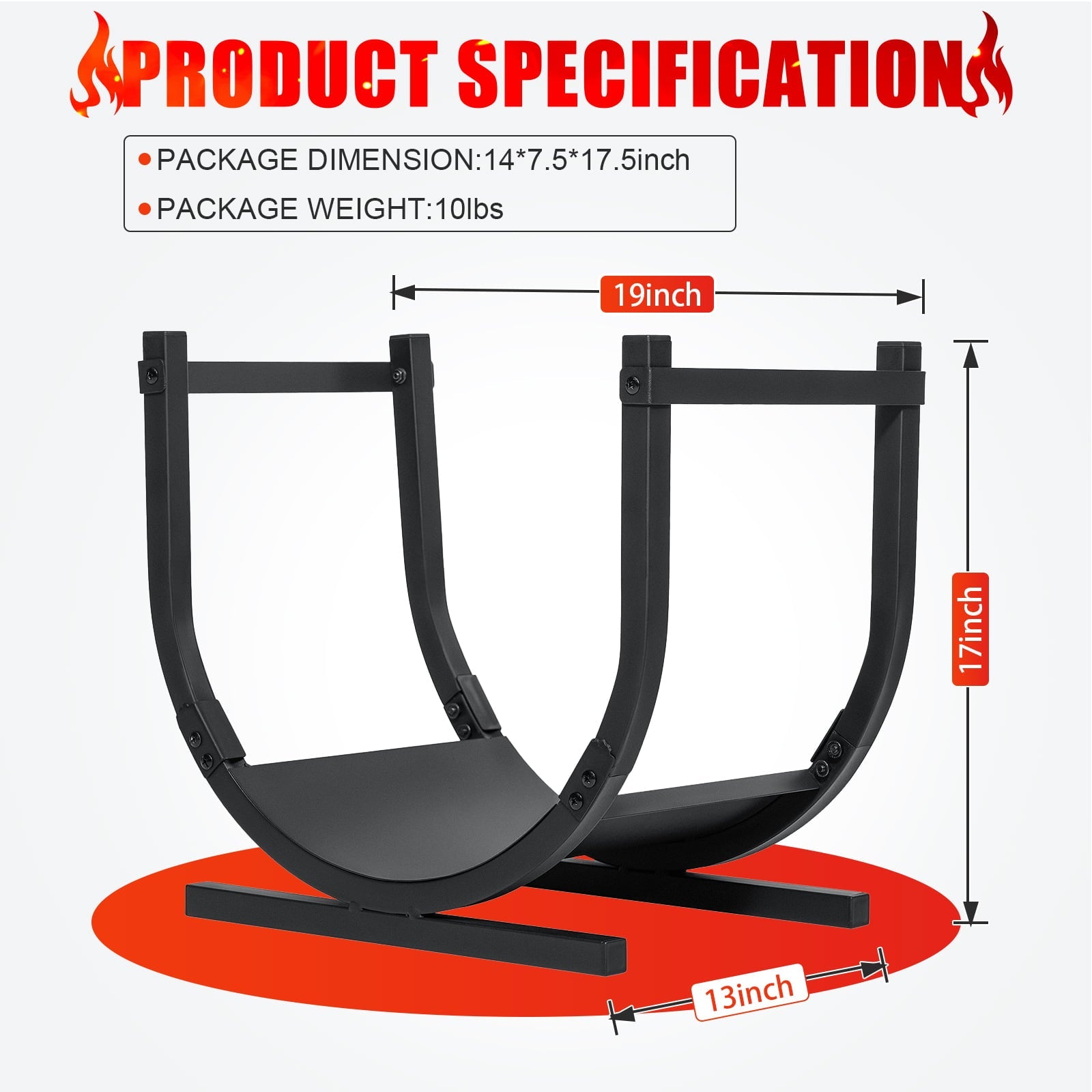 SinglyFire 19 inch Firewood Rack Holder for Fireplace Wood Log Storage Rack Small Decorative  Firewood Log Rack for Patio Deck Fireplace Indoor Outdoor