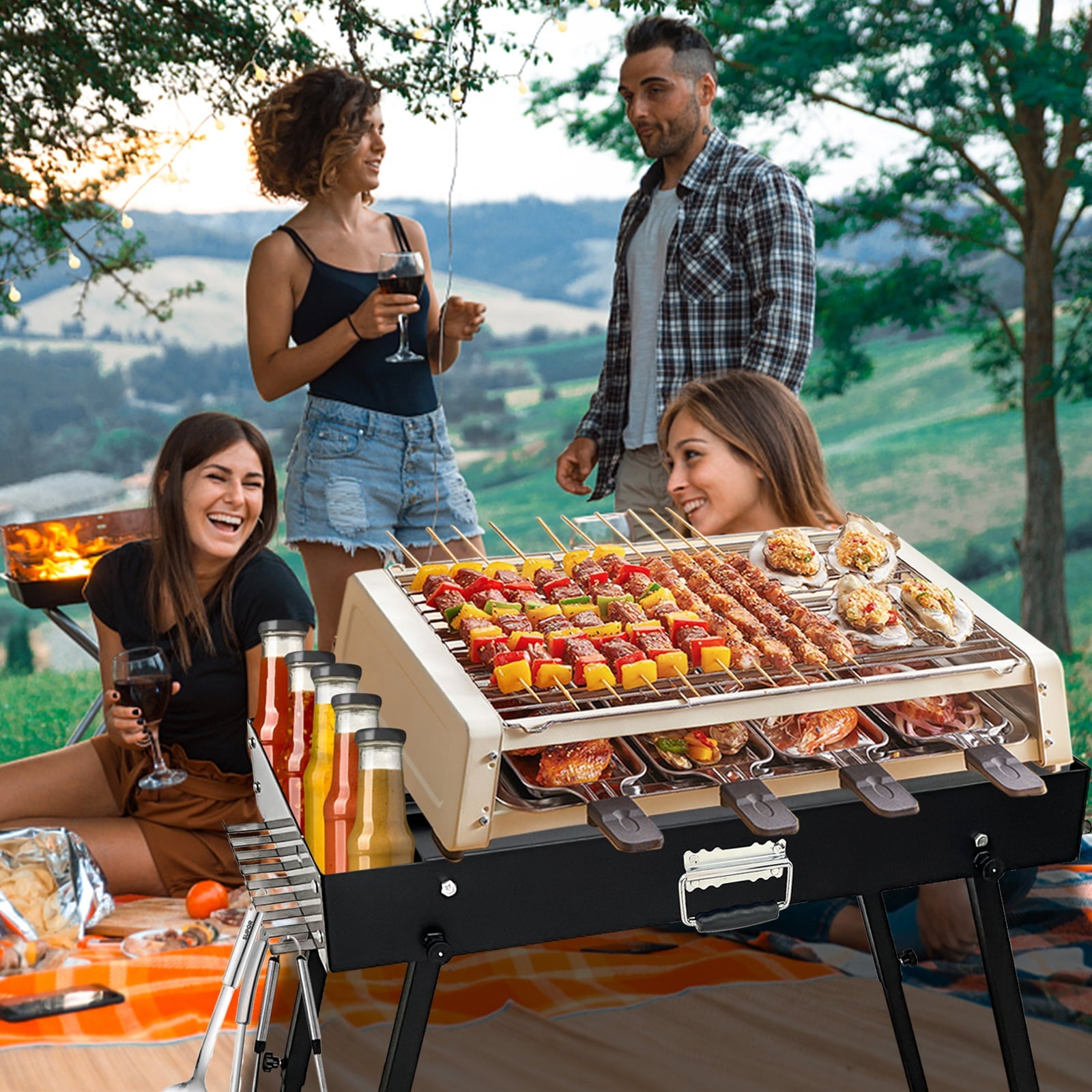 Universal Portable Grill Table / Flat Top Grill Griddles Stand with Built in Grill Caddy - Designed to Fit Tabletop Griddle & Many Others - Outdoor Cooking Camping & Tailgating