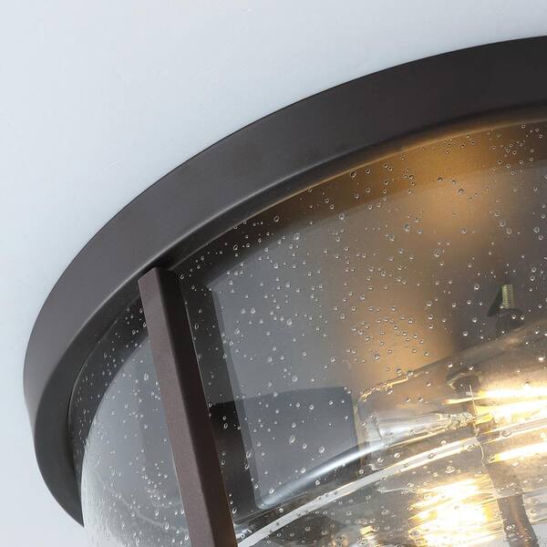 11.8 in. 2-Light Farmhouse Flush Mount Ceiling Light Fixture with Seeded Glass Shade