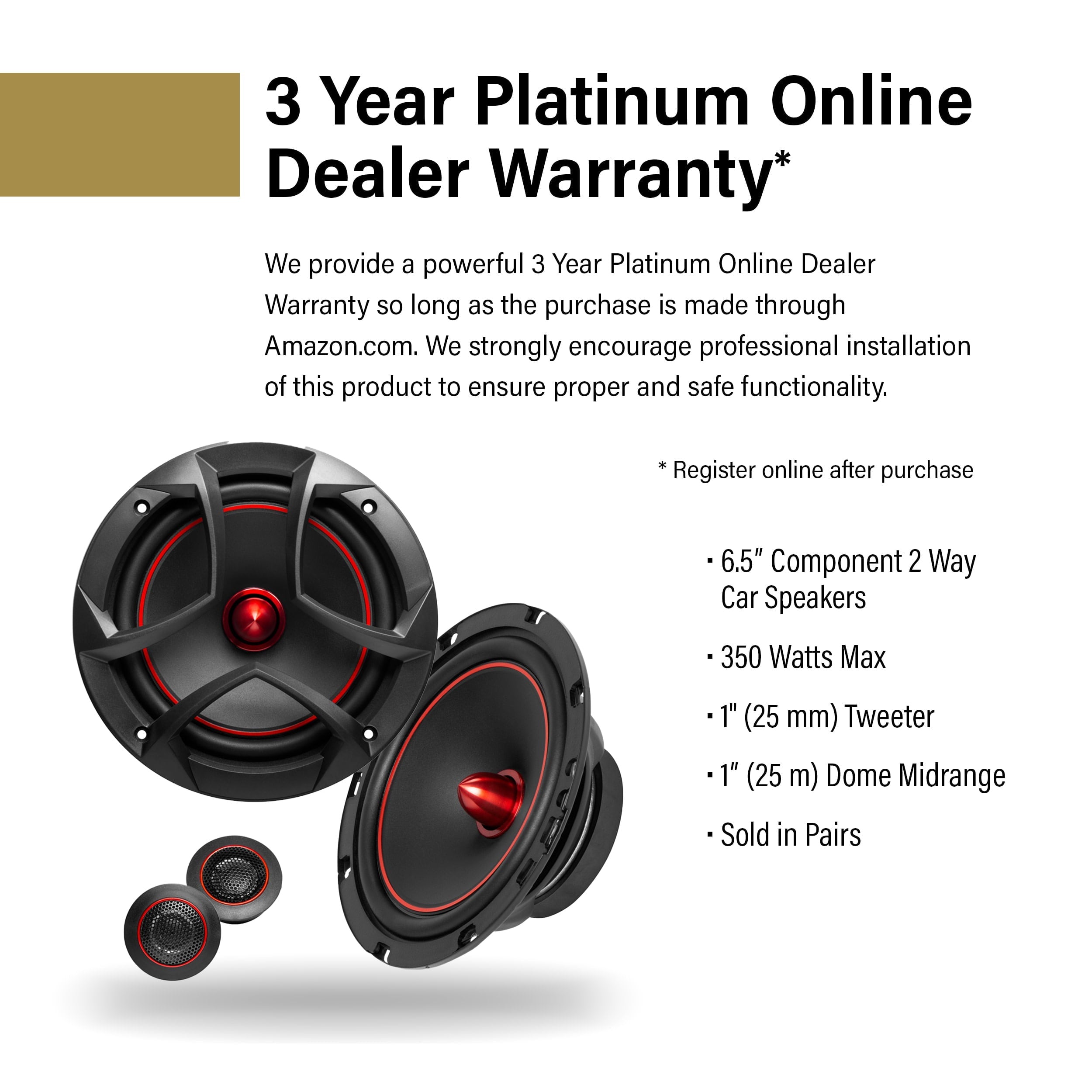 Sound Storm Laboratories CG65C Charge Series 6.5 Inch Car Audio Component Door Speakers - 350 Watts Max, 2 Way, Full Range, Hook Up To Stereo and Amplifier, Tweeters