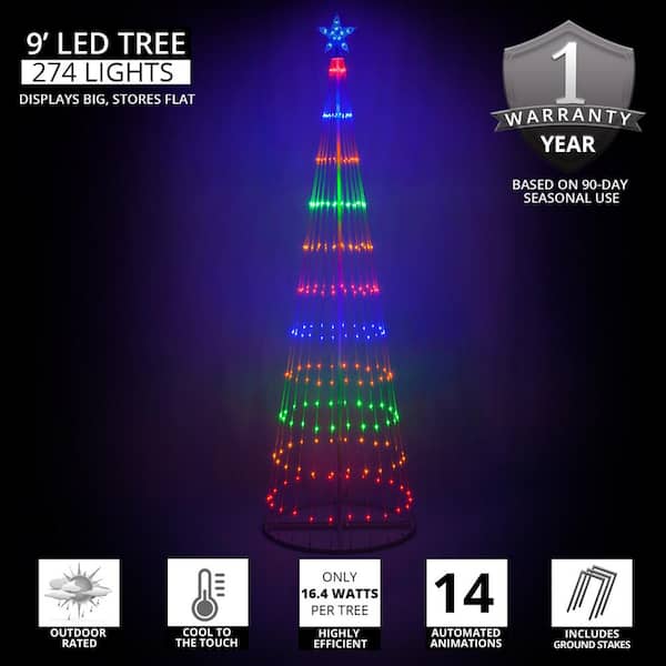 108 in. Christmas Multi-Color LED Animated Lightshow Cone Tree with 274 Lights and Star Topper