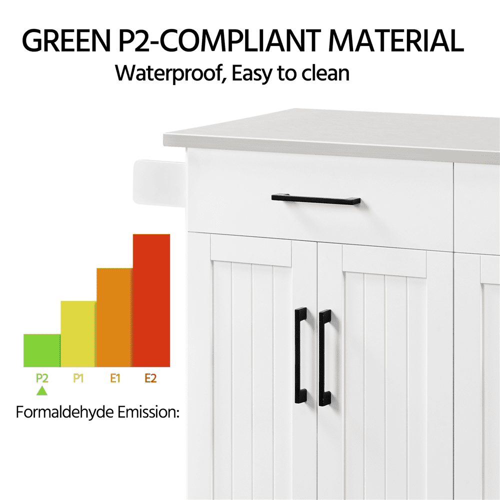 Easyfashion Large Kitchen Island Cart with Stainless steel tabletop, White