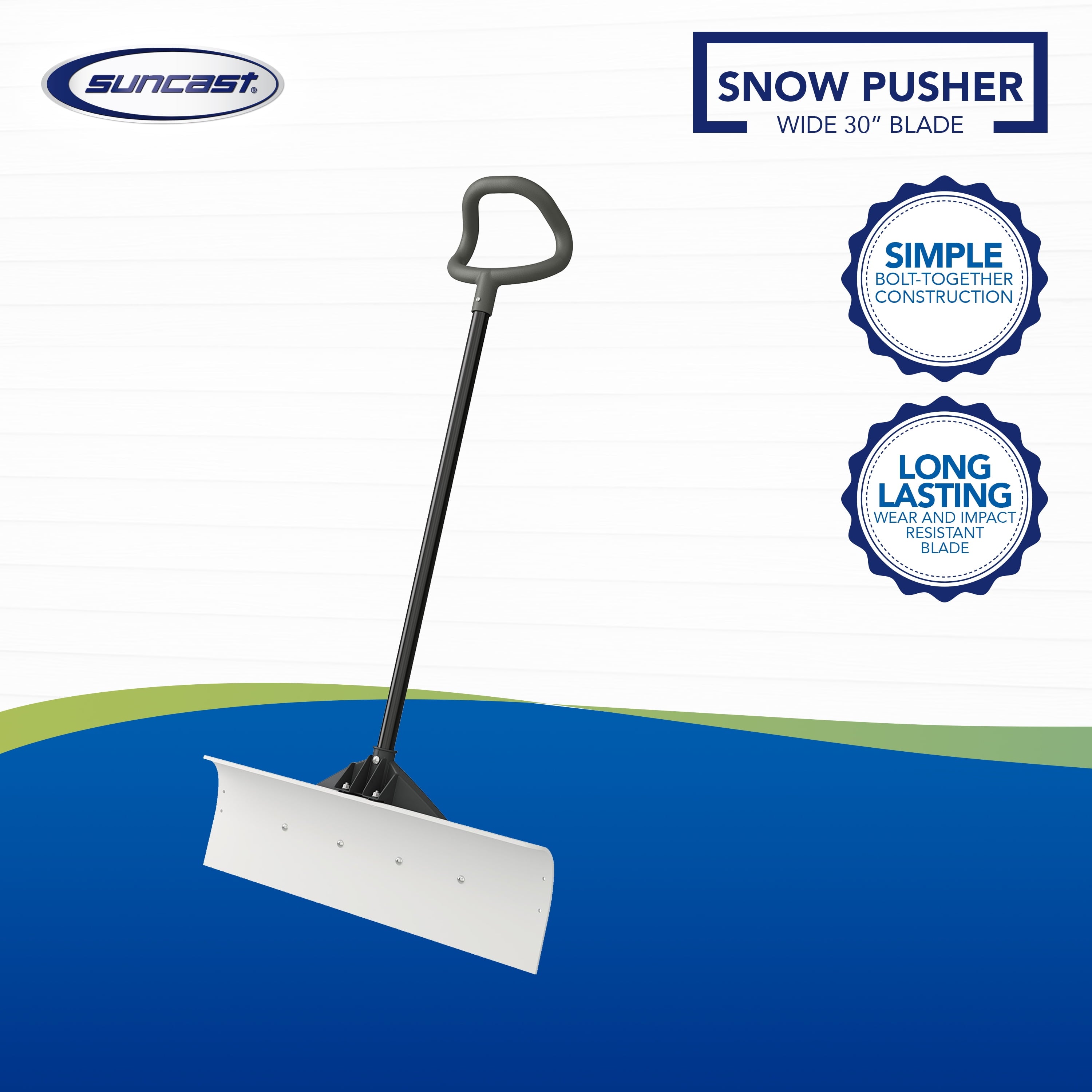 Suncast 30'' Ultra High Molecular Weight Steel-Resin Snow Pusher Shovel, White 4 pack