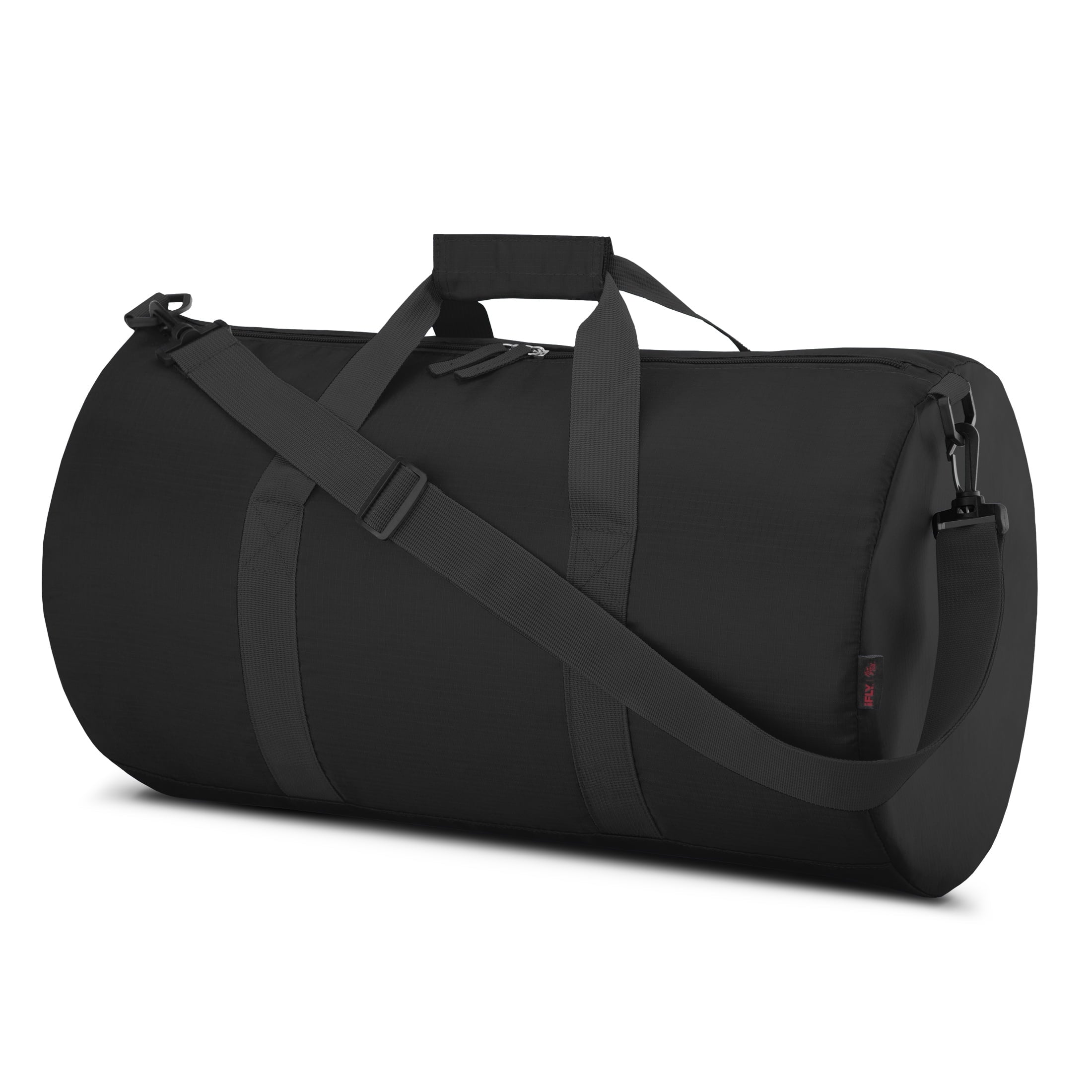 iFLY Packable Duffle with Adjustable Shoulder Strap and Luggage Trolley Sleeve, Black