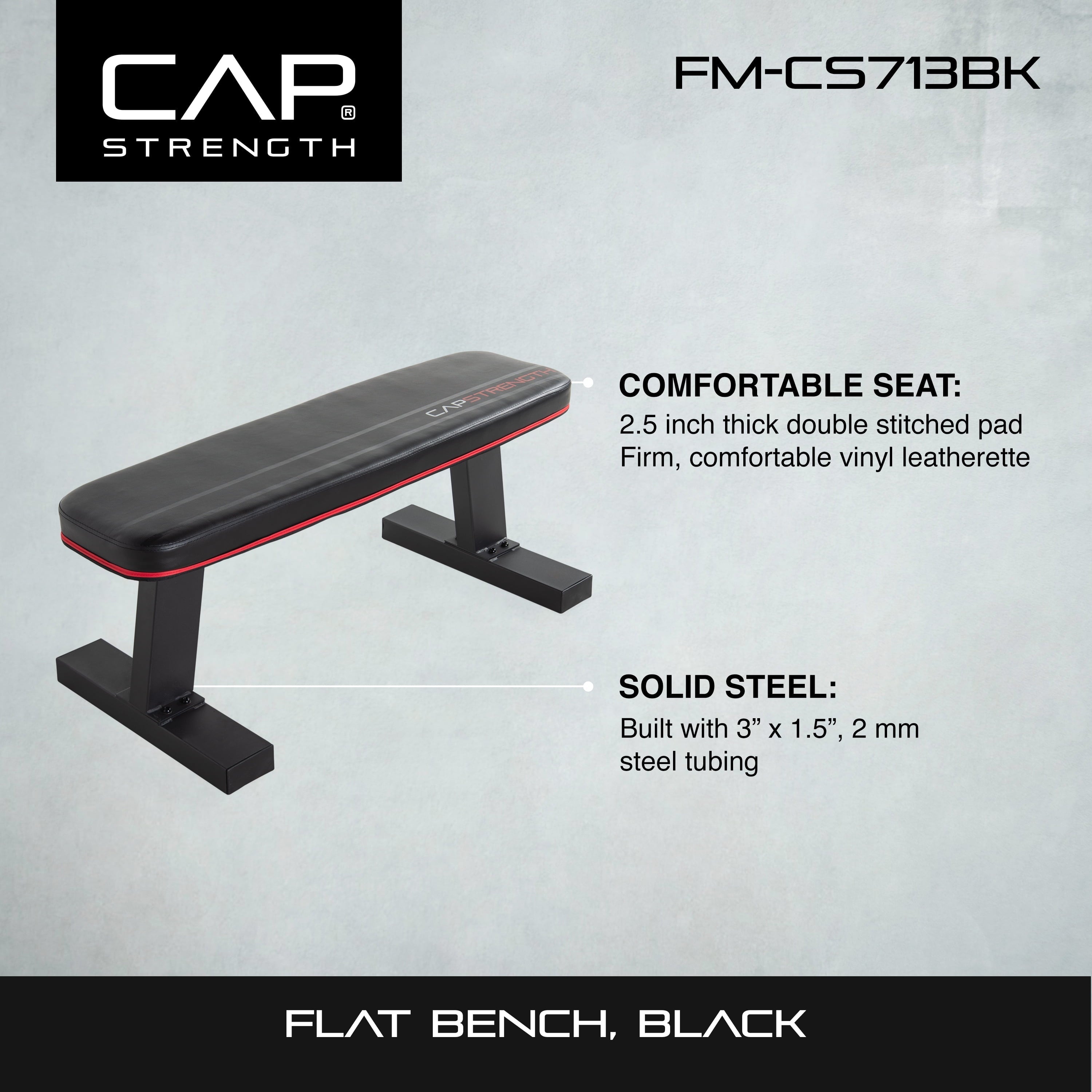 CAP Strength Heavy Duty Flat Bench, Black Finish (600lb Weight Capacity)