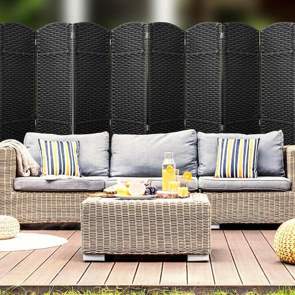 8-Panel 6 ft. Tall Double Hinged Foldable Panel Room Divider (Gray/White Wood)