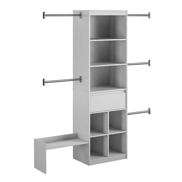 Grow with Me 68.7 in. - 95.44 in. W Gray Wall Mount Adjustable Wood Closet System with 5 Clothing Rods