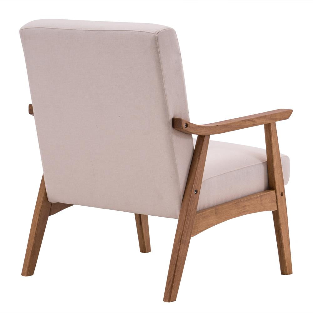 Ktaxon Mid-century Modern Arm Chair with Solid Wood Frame,Lounge Chair Club Chair,Beige