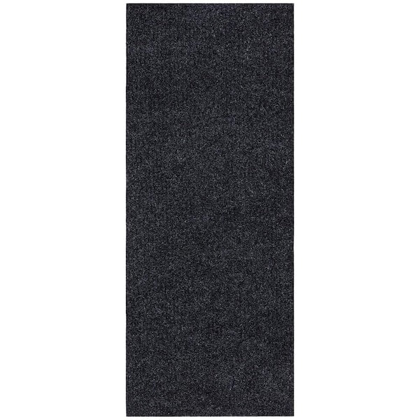 Ribbed Waterproof Non-Slip Rubber Back Solid Runner Rug 2 ft. W x 21 ft. L Black Polyester Garage Flooring