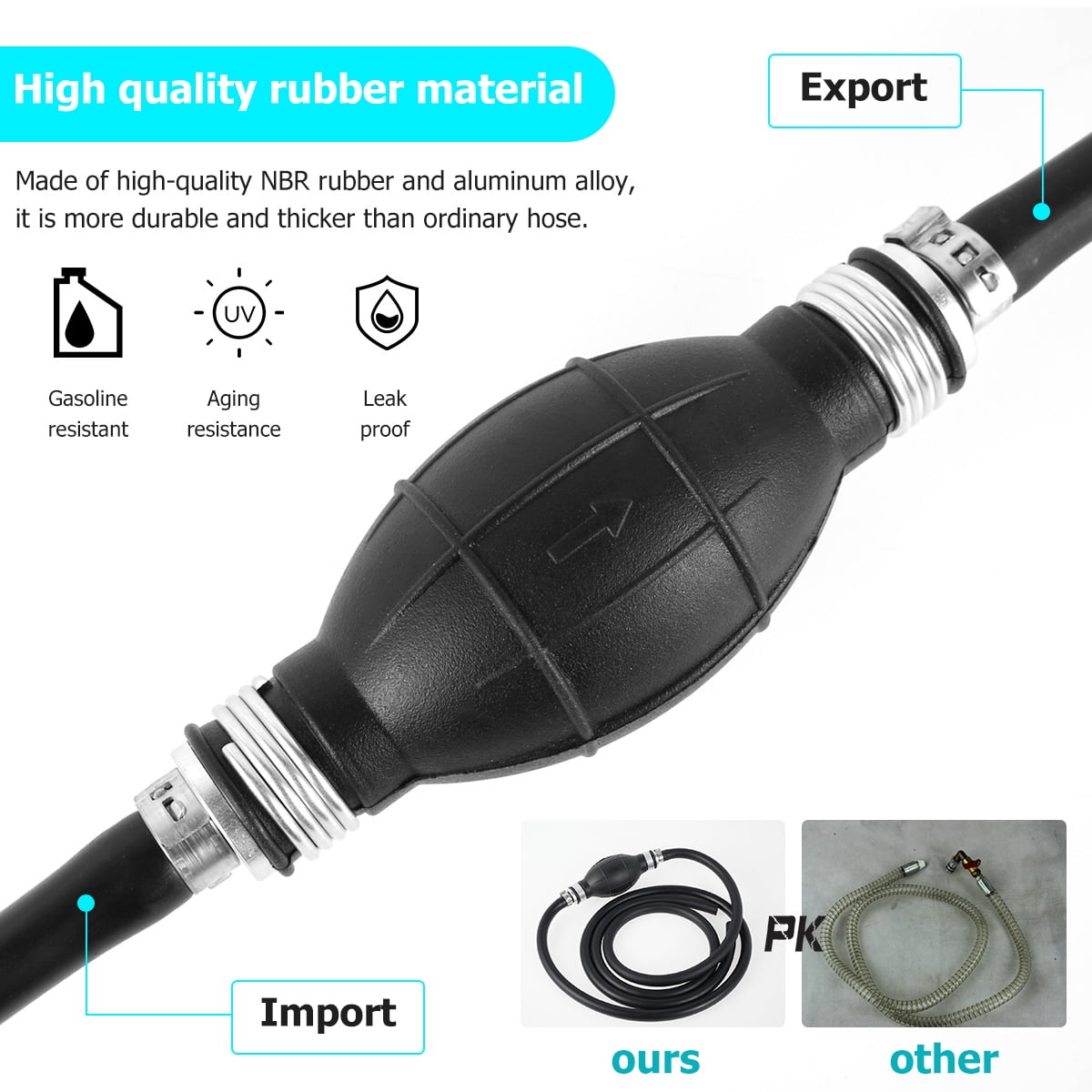 IXTIX Fuel Transfer Pump Manual Suction Pump Hand Water Transfer Pump with 8mm Soft Delivery Hose for Gasoline Diesel Fuel Liquid