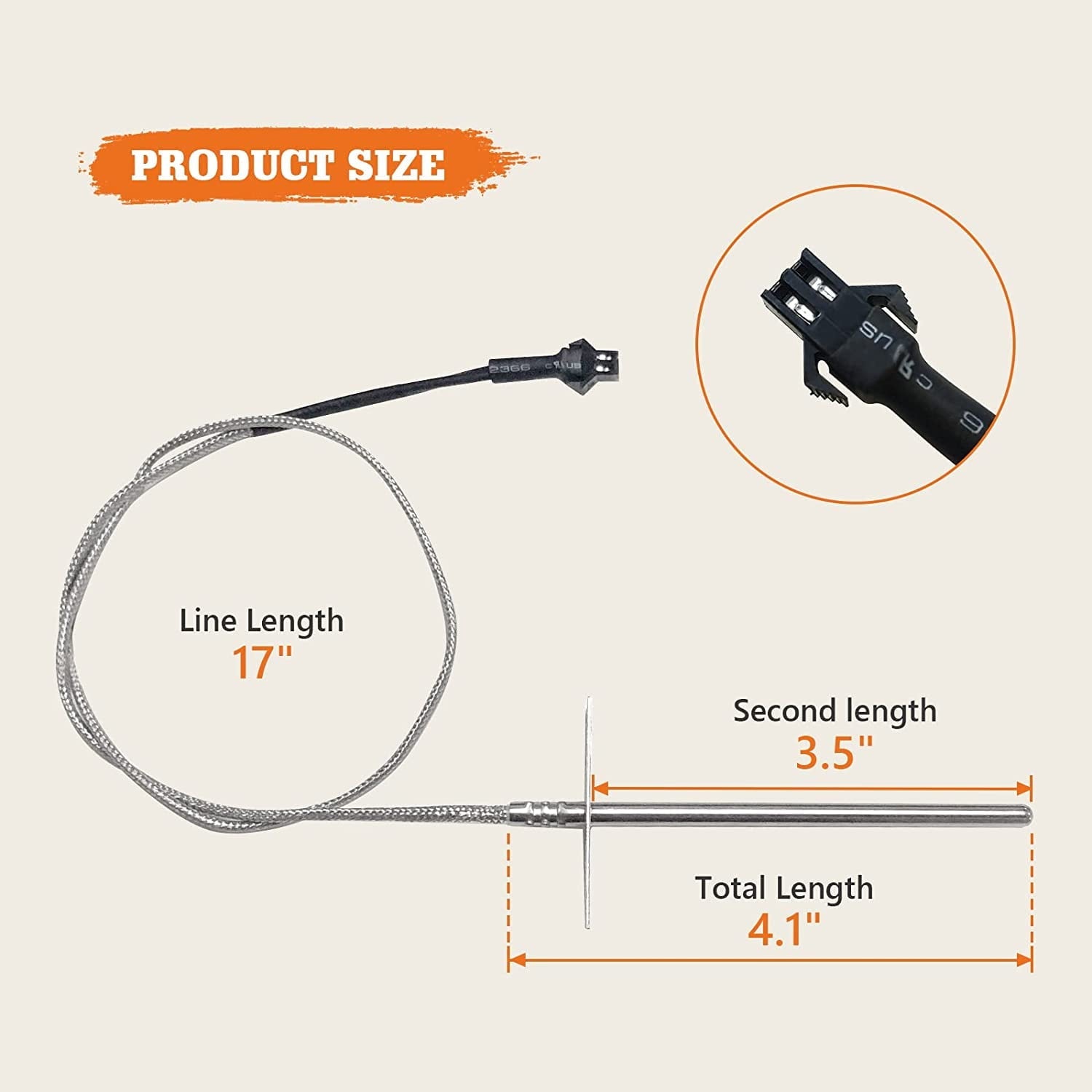 YAOAWE RTD Temperature Probe Replacement for Pit Boss Pellet Grill and Smoker, Temp Probe Sensor Compatible with Pitboss PB1000XL-025-R00 V2 (70123-AMP)