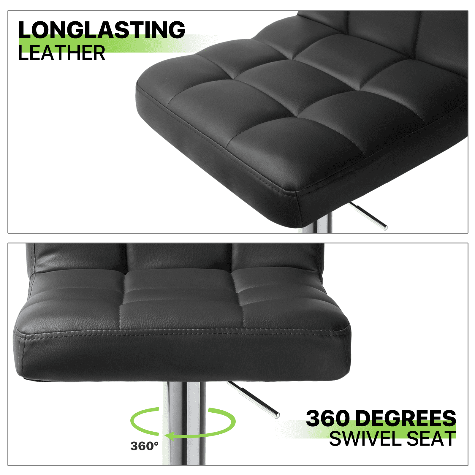 Magshion Set of 4 Faux Leather Adjustable Swivel Bar Stools with Square Back, Kitchen Counter Height Barstools Dining Chairs, Black