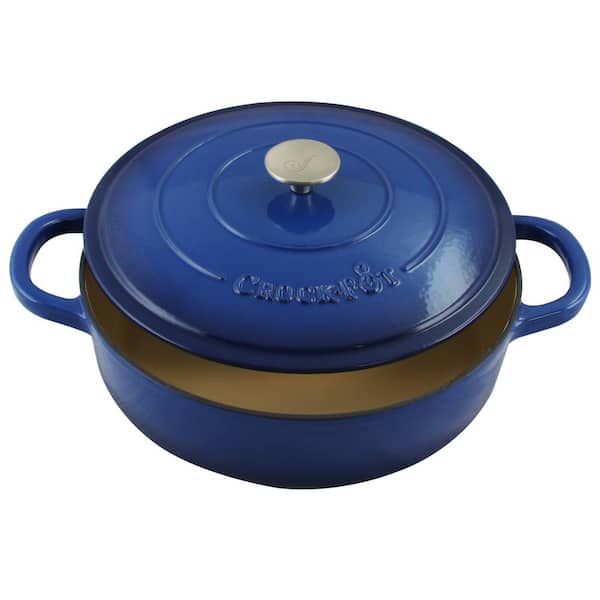 Artisan 5 qt. Round Enameled Cast Iron Braiser Pan with Self Basting Lid in Blue