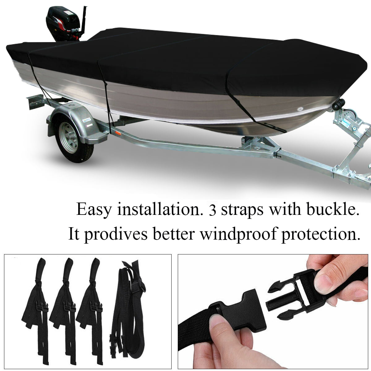 Waterproof Heavy Duty Open Boat Cover Trailerable Fishing Ski Bass Runabouts,210D Fit 11.5 - 14.7ft