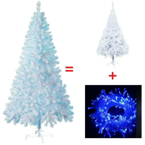 Christmas Tree W/ Blue Lights 4ft 5ft 6ft 7ft Bushy Xmas Pine Holiday Artificial