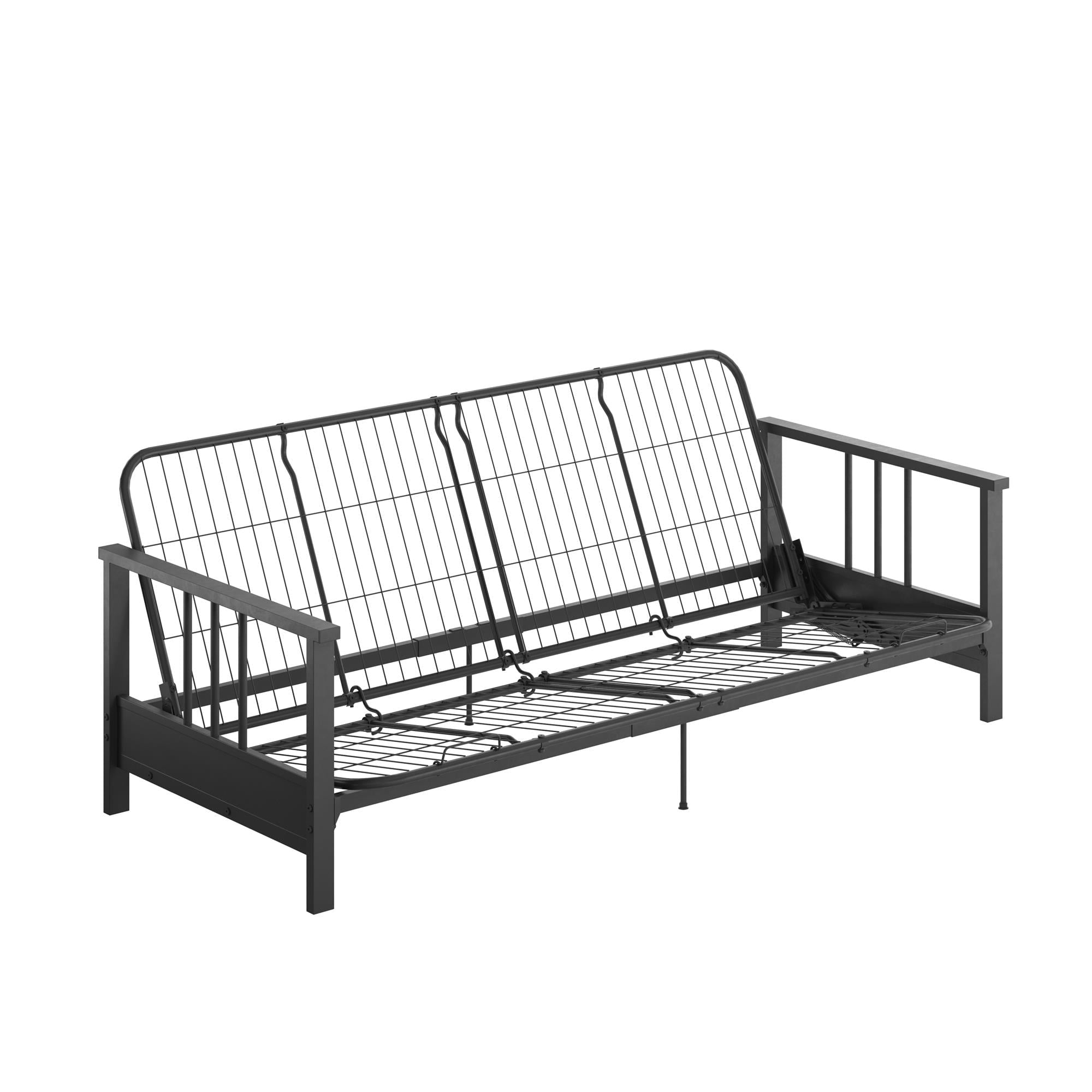 DHP Harlow Full Metal Arm Futon with 6â Thermobonded High Density Polyester Fill Black Microfiber Mattress