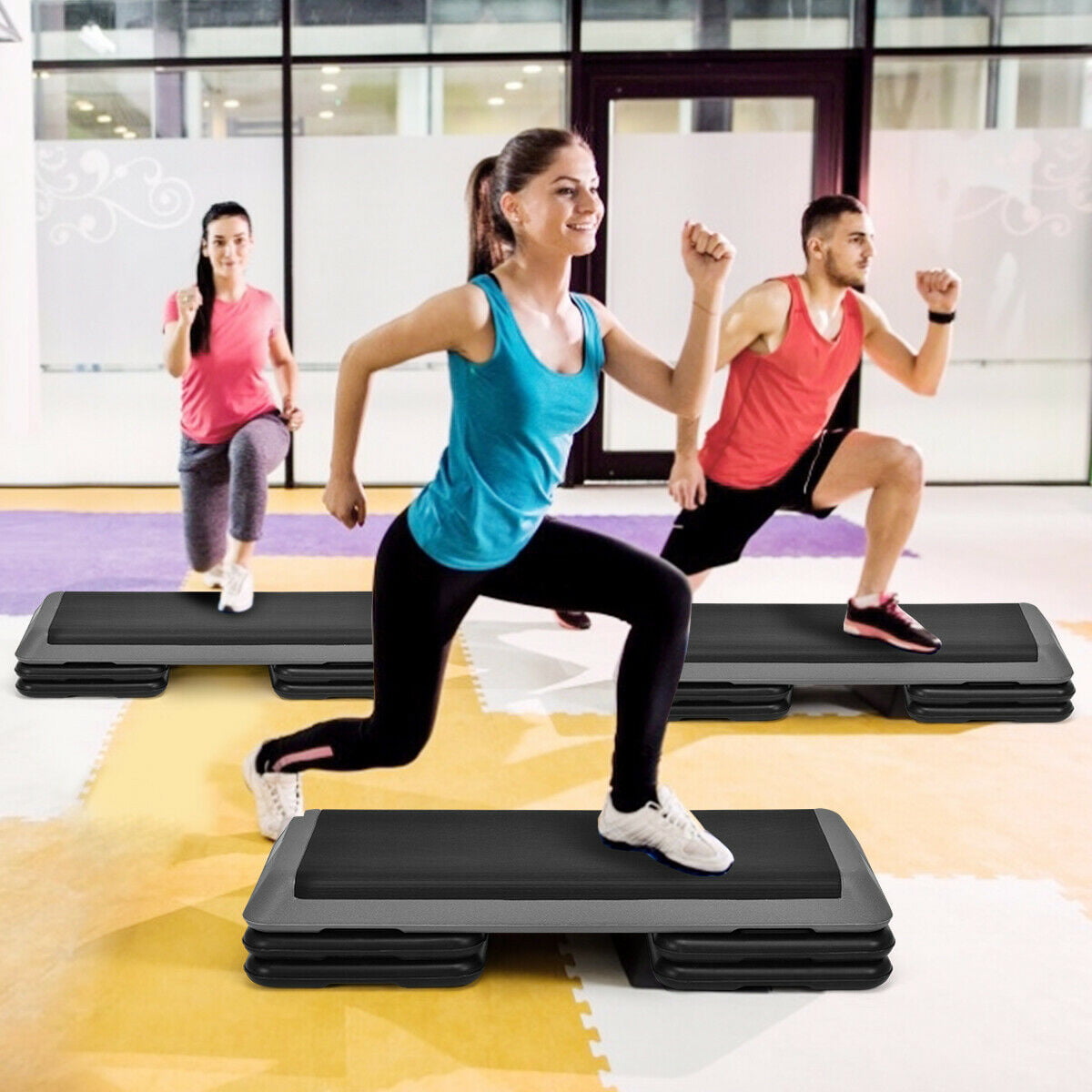 Fitness Aerobic Step 43'' Cardio Adjust 4'' - 6'' - 8'' Exercise Stepper w/Risers